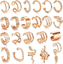 22Pcs Ohrclips Set Damen Einstellbar Ohrringe Earcuffs Schwarz