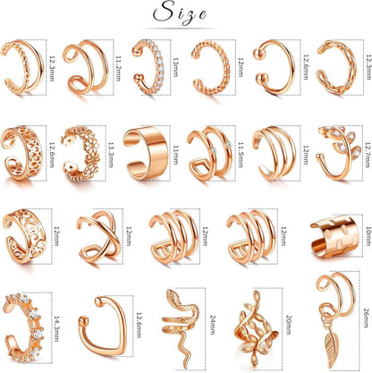 22Pcs Ear Cuff Set Damen Einstellbar Ohrclips Ohne Ohrlöcher
