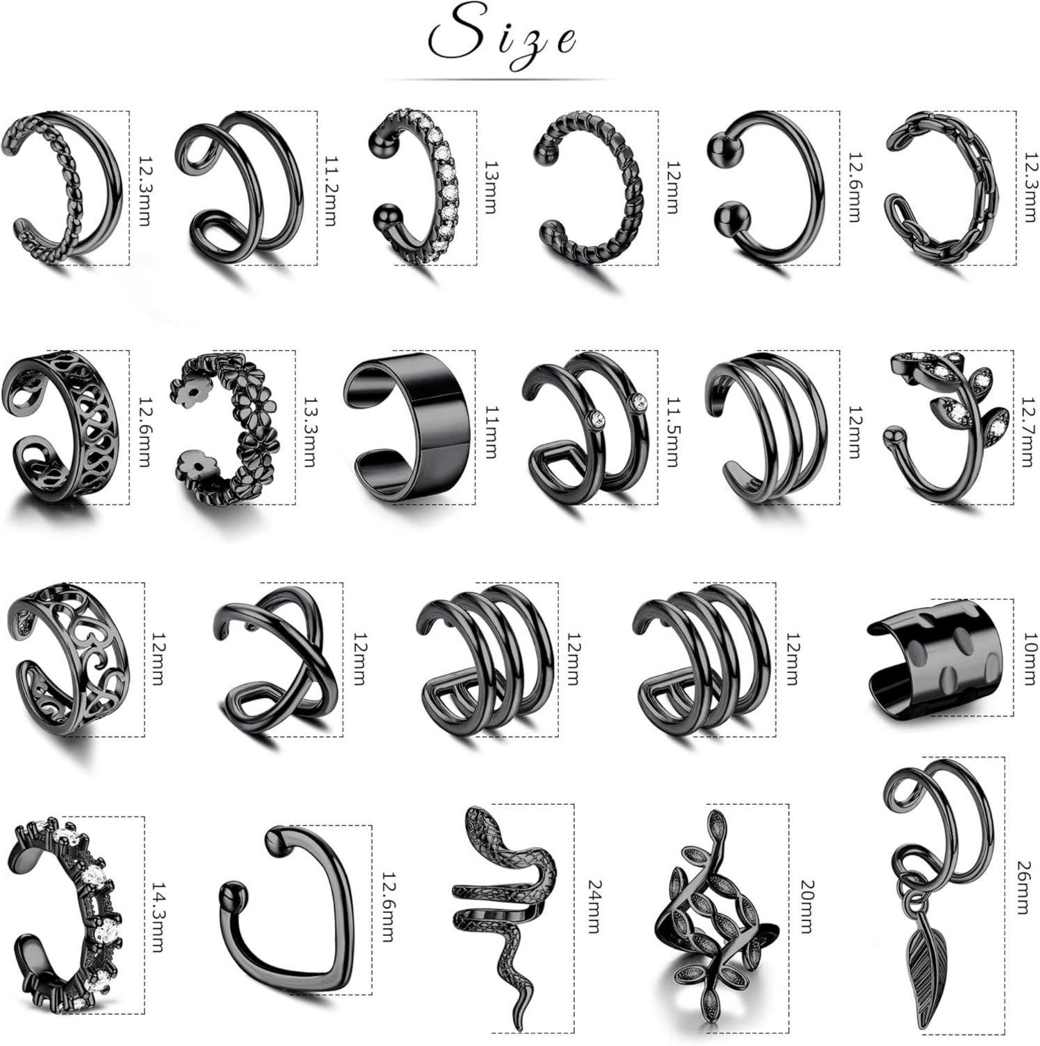 22Pcs Damen Ear Cuff Set Ohrclips Ohrlöcher Knorpel Ohrringe