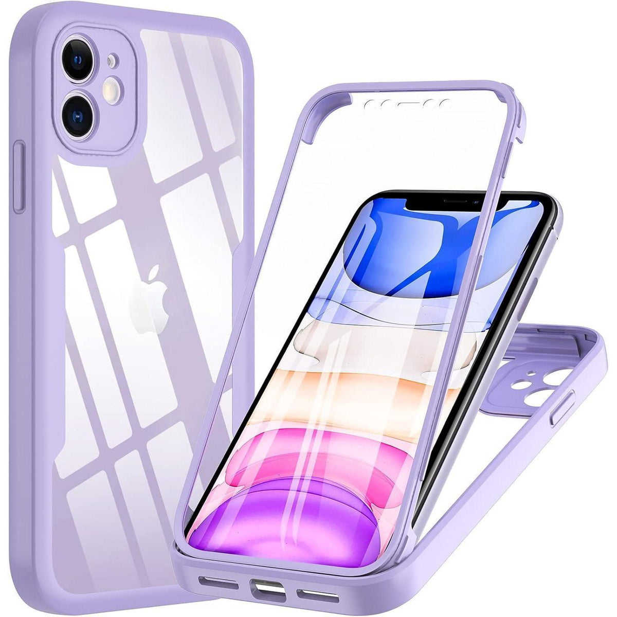 iPhone 11 Hülle mit Displayschutz, 360° Schutz, Helles Lila