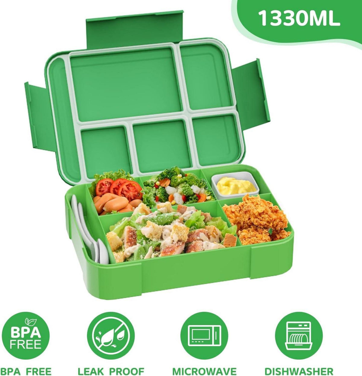 Brotdose Kinder mit Fächern 1330ml Lunchbox Dinosaurier Muster BPA Frei Auslaufsicher