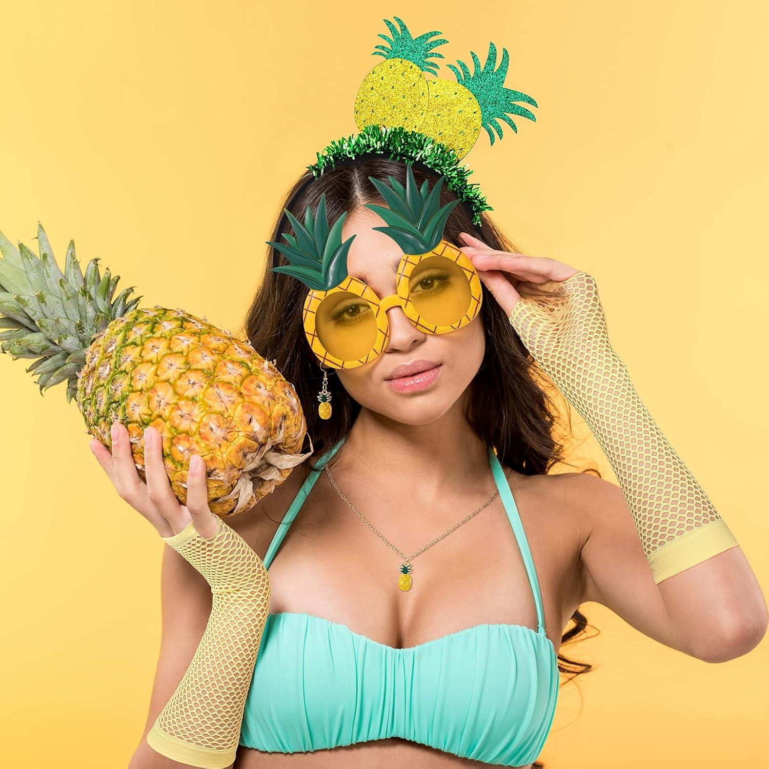 Ananas Kostüm Damen Haarreif Hut Brille Handschuhe Halskette Ohrringe