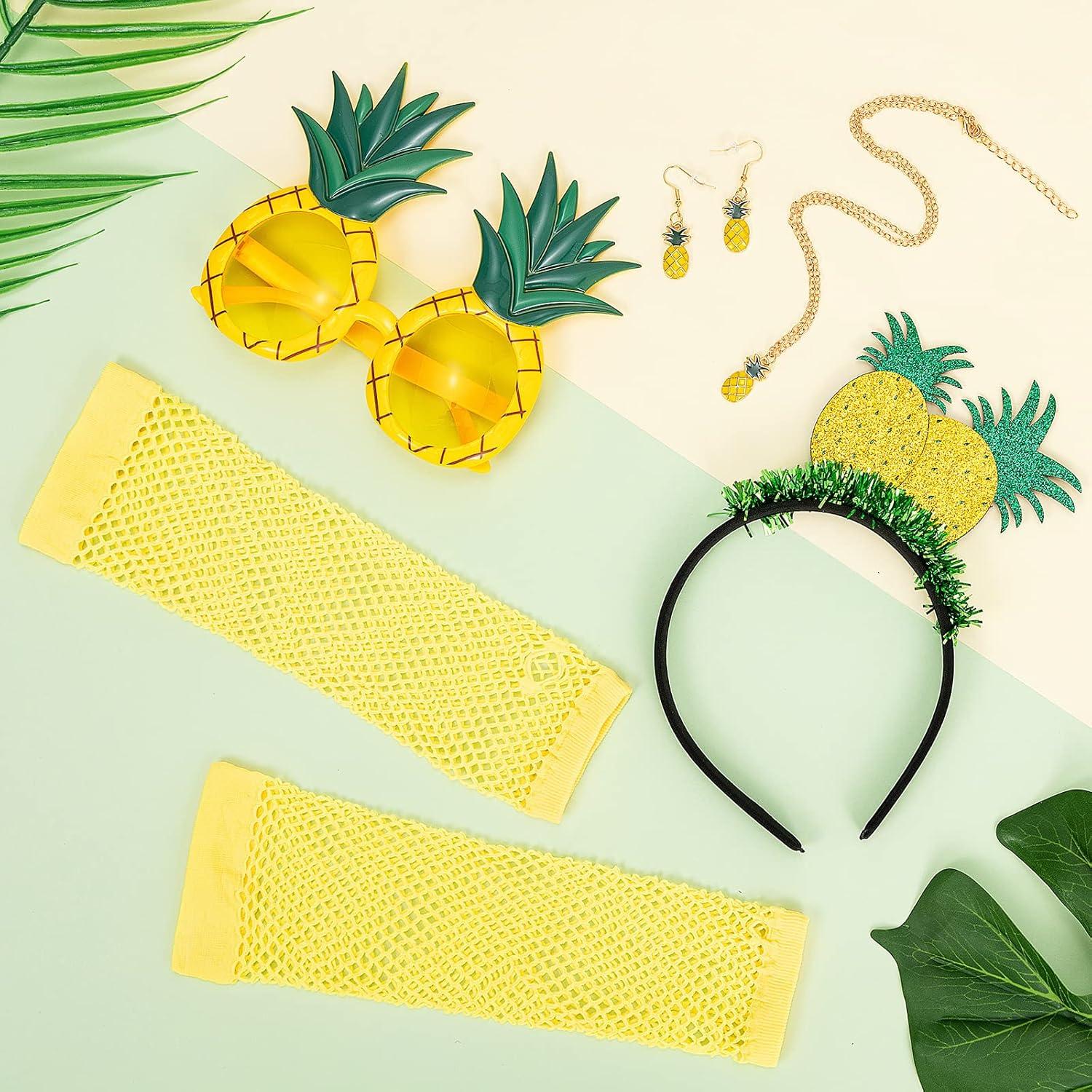 Ananas Kostüm Damen Haarreif Hut Brille Handschuhe Halskette Ohrringe