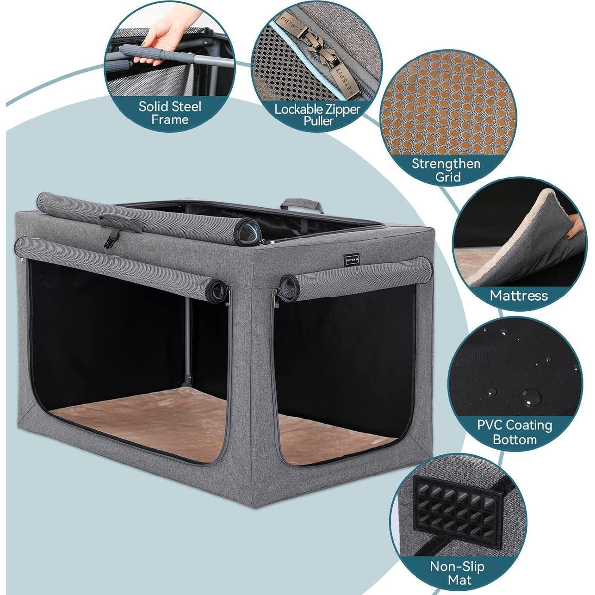 Faltbare Hundebox für große Hunde – Komfortable Schlafbox Grau L