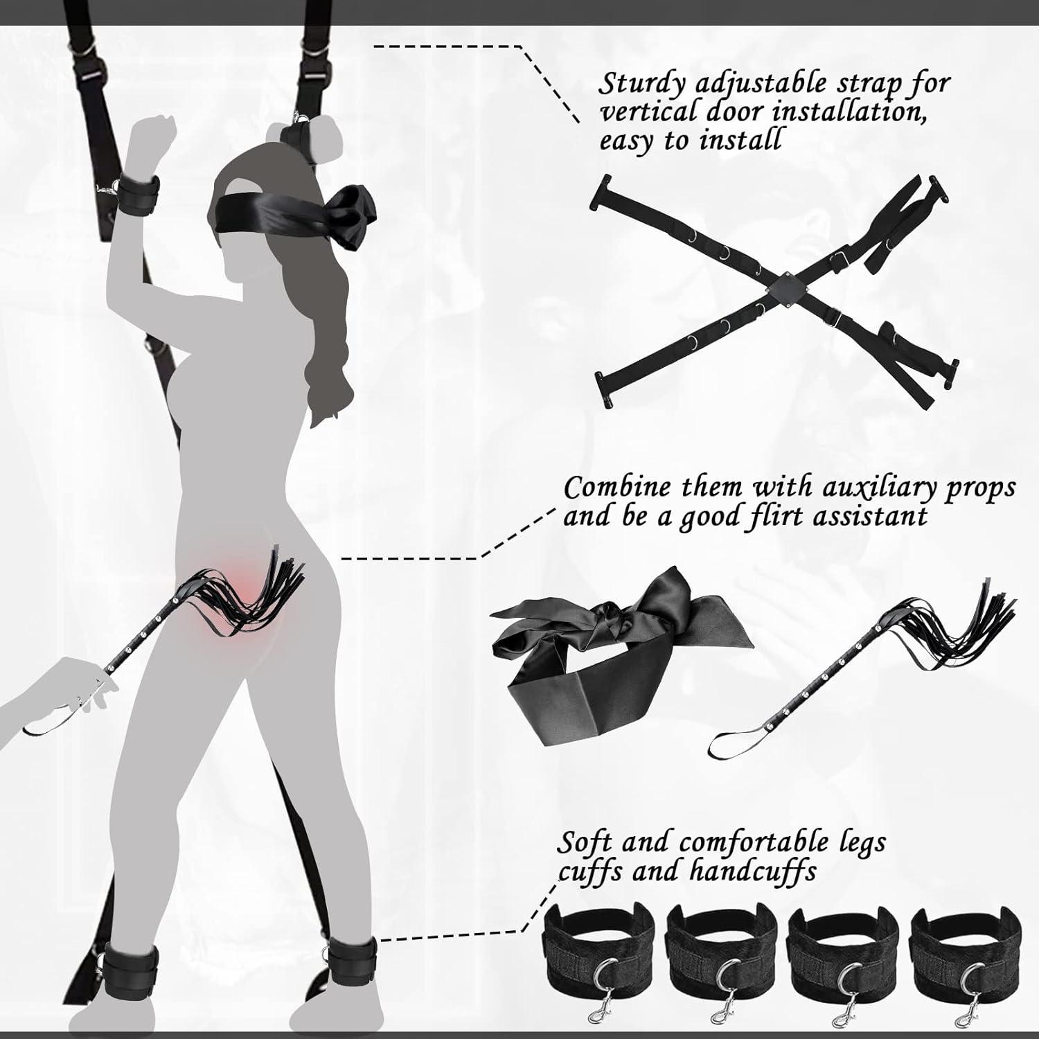 BDSM Bondageset mit Hand- und Fußfesseln, Peitsche, Augenbinde(redisgn