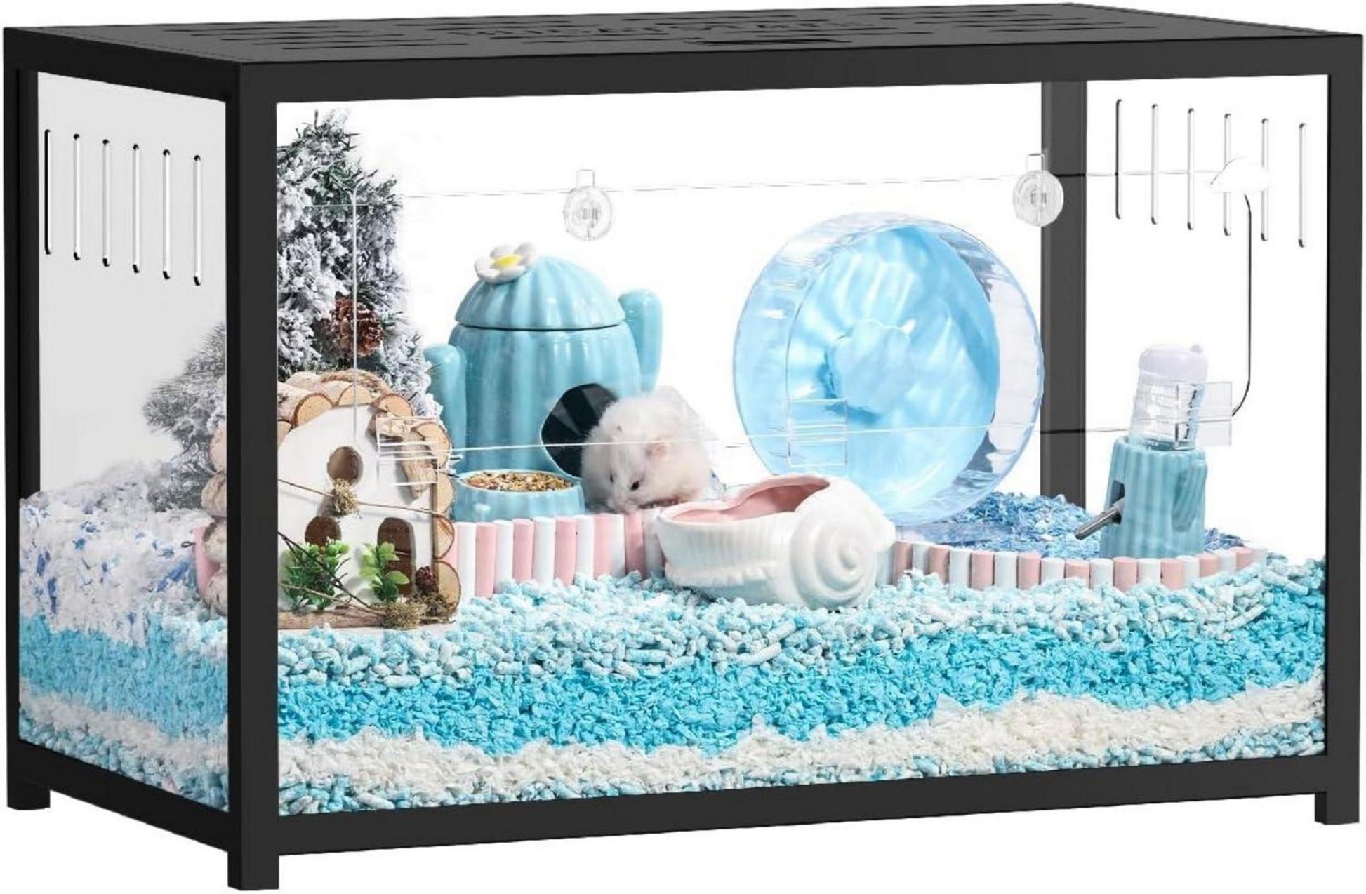 Hamster Cage Stackable Deep Burrow Metal Chew Proof 31.4in Black