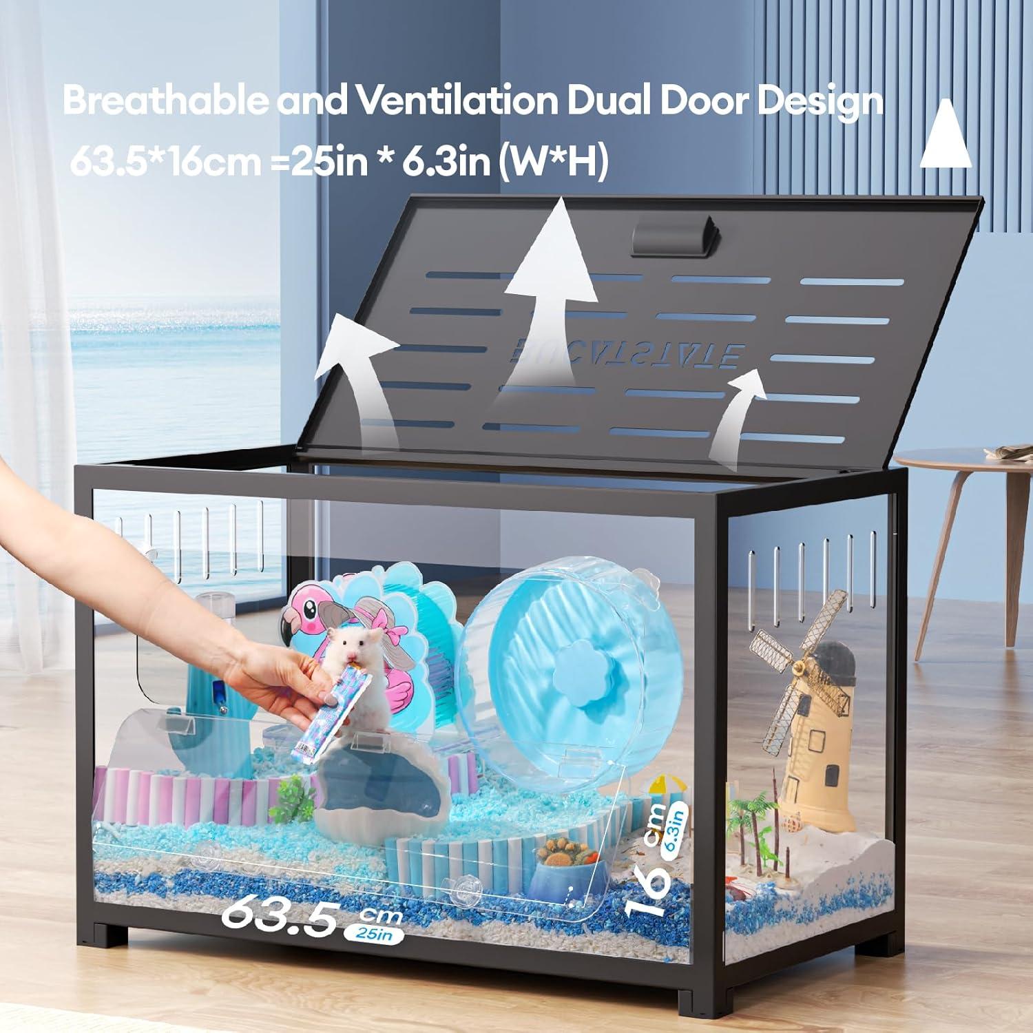 Hamster Cage Stackable Deep Burrow Metal Chew Proof 31.4in Black