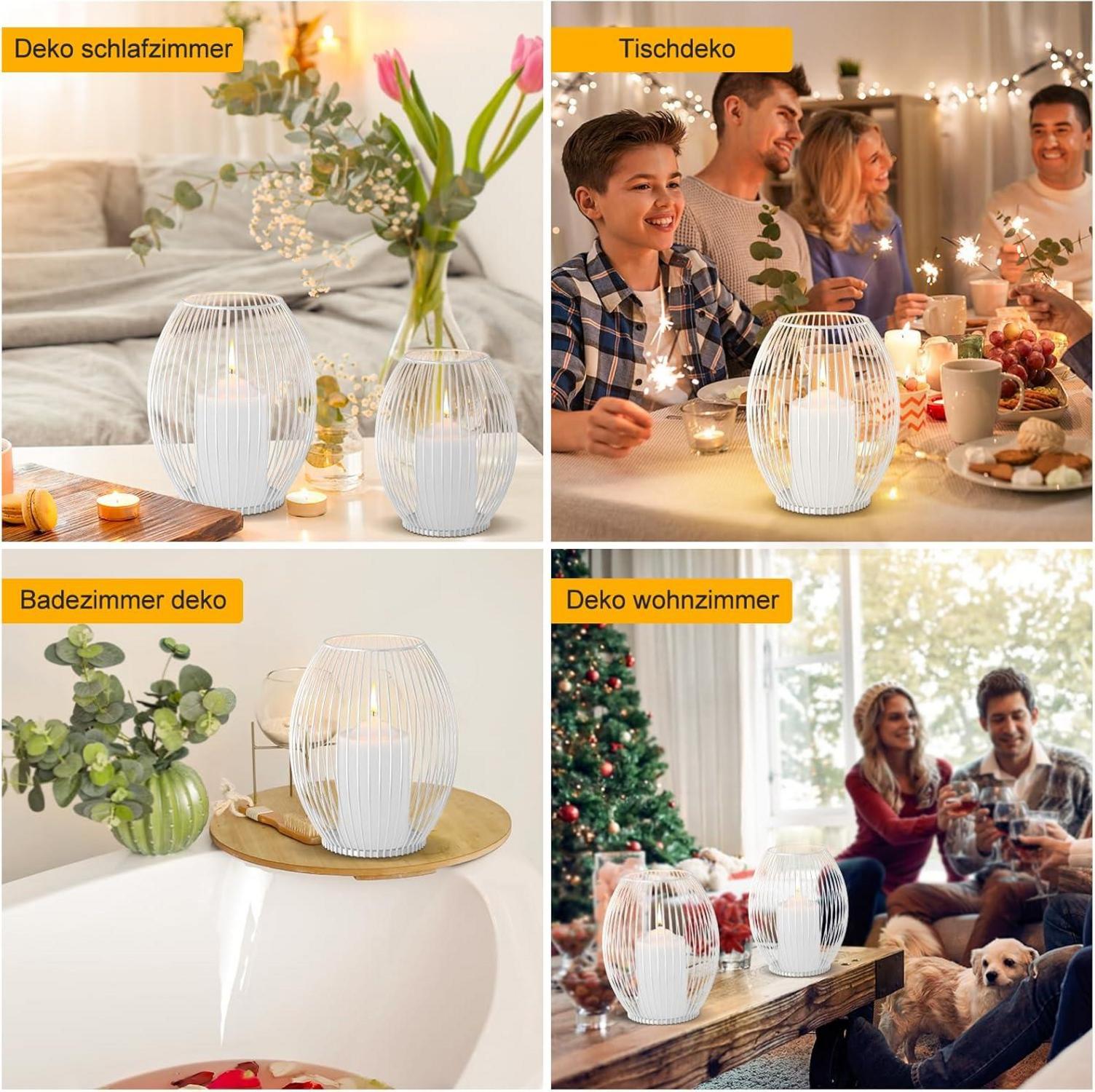 GoMaihe Kerzenständer 2er Set Metall Weiß für Stumpenkerzen Hochzeit Weihnachten