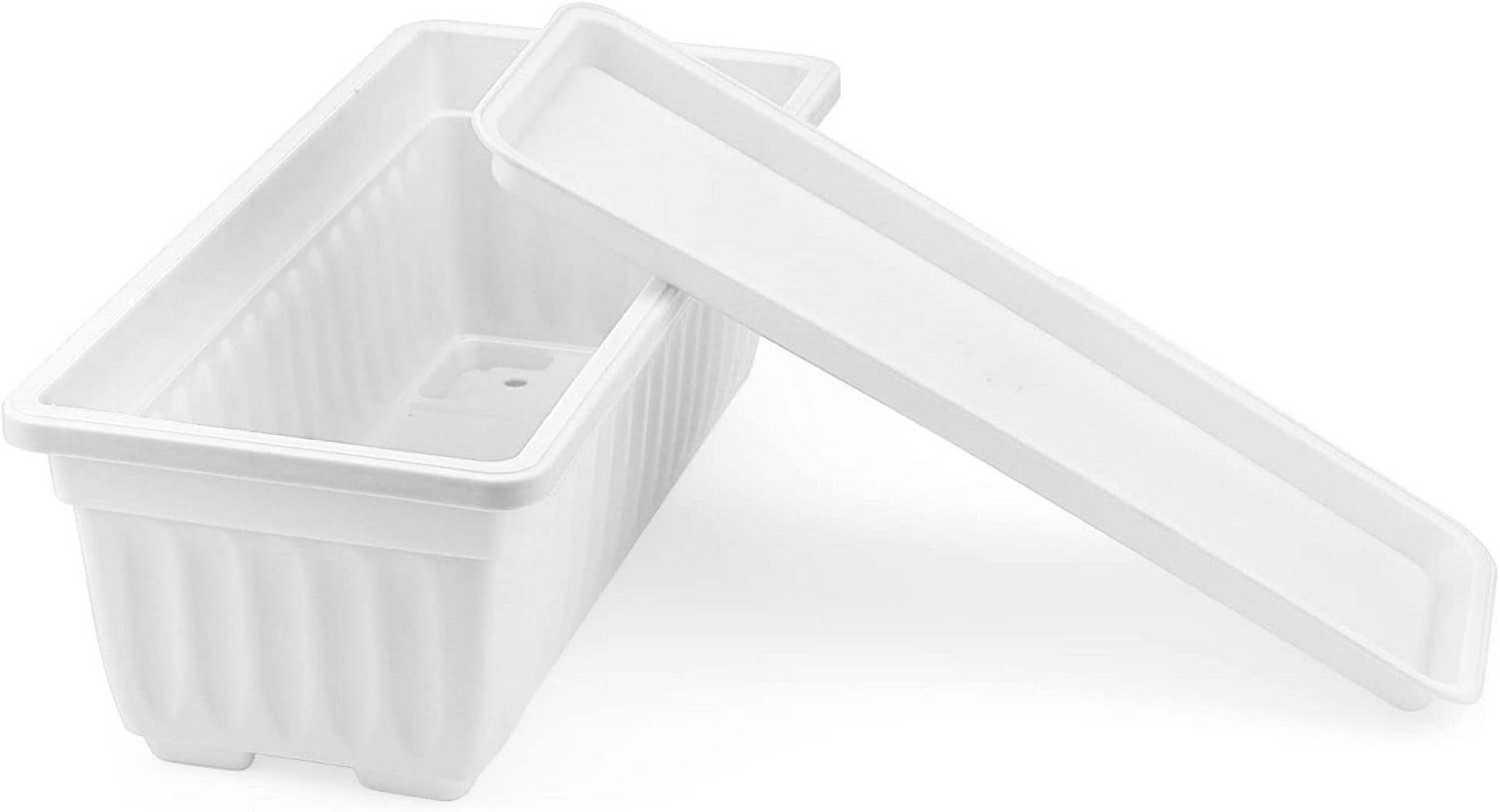 MUKCHAP 4er Set Weiße Fensterblumenkästen rechteckig 43cm mit Tabletts