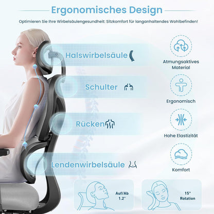 Ergonomischer Bürostuhl mit verstellbarer Kopfstütze und