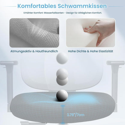 Ergonomischer Bürostuhl mit Kopfstütze Armlehnen Lendenstütze Gray