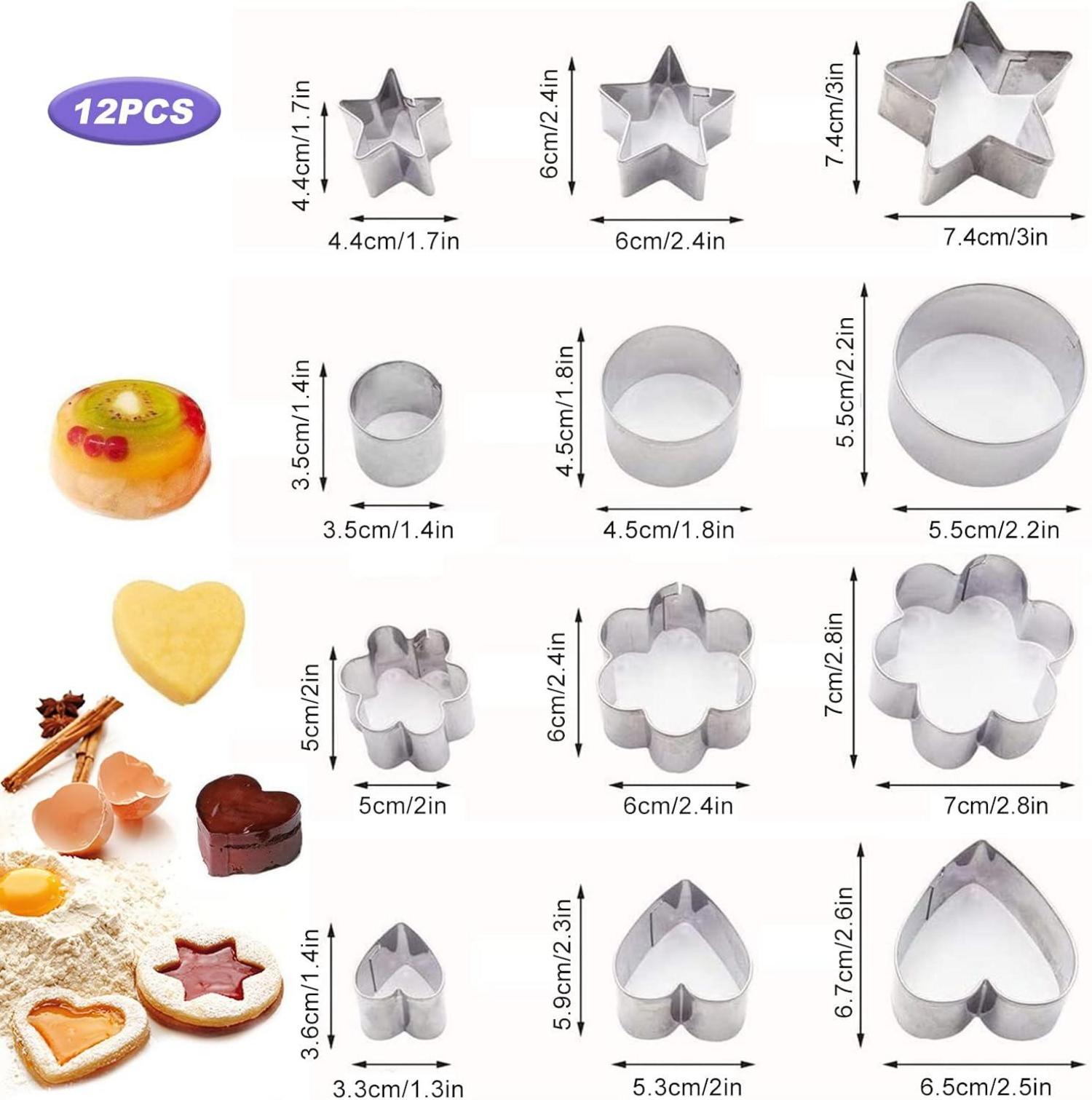 Ausstechformen Set 12-teilig Edelstahl Rund Herz Stern