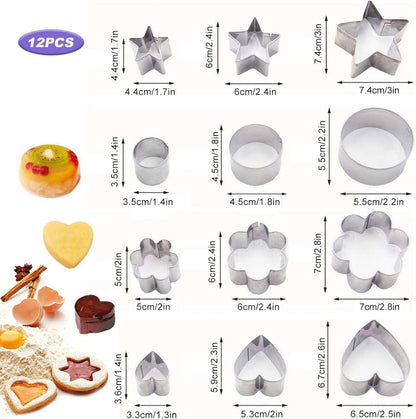 Ausstechformen Set 12-teilig Edelstahl Rund Herz Stern