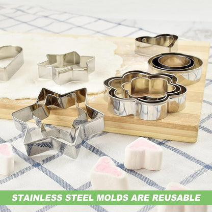 Ausstechformen Set 12tlg Edelstahl Rund Herz Stern Blüten für Keks Fondant