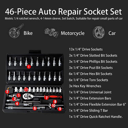 46-teiliger Ratschenkasten Set für Autos und Zuhause 1/4
