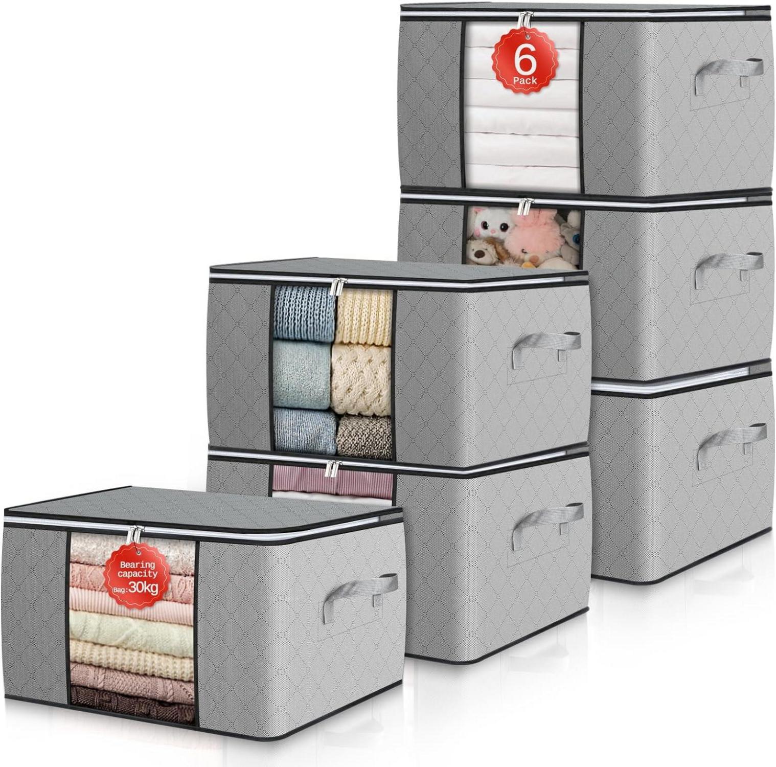 Aufbewahrungsbox mit Deckel und Fenster - 60L - 6er Set Grau