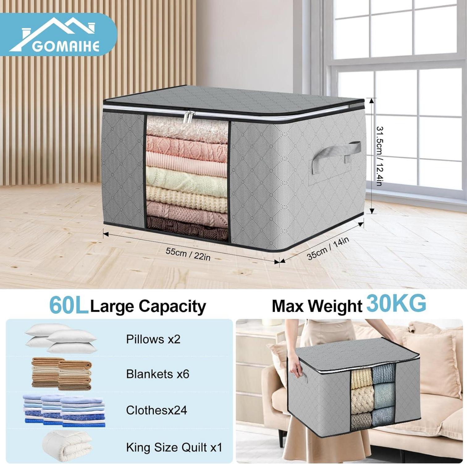 Aufbewahrungsbox mit Deckel und Fenster - 60L - 6er Set Grau