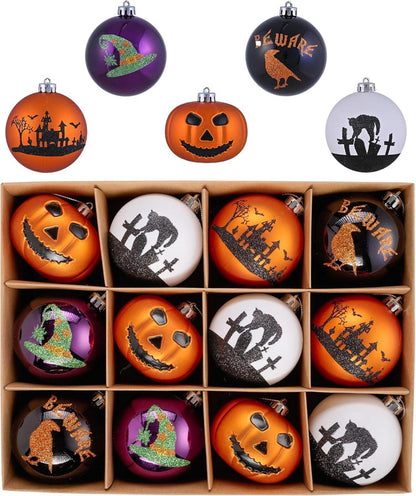 Halloween Deko 12 Stück bruchsichere Kugeln Kürbisbaum Ornamente