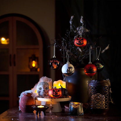 Halloween Deko 12 Stück 8cm bruchsichere Baumkugeln mit