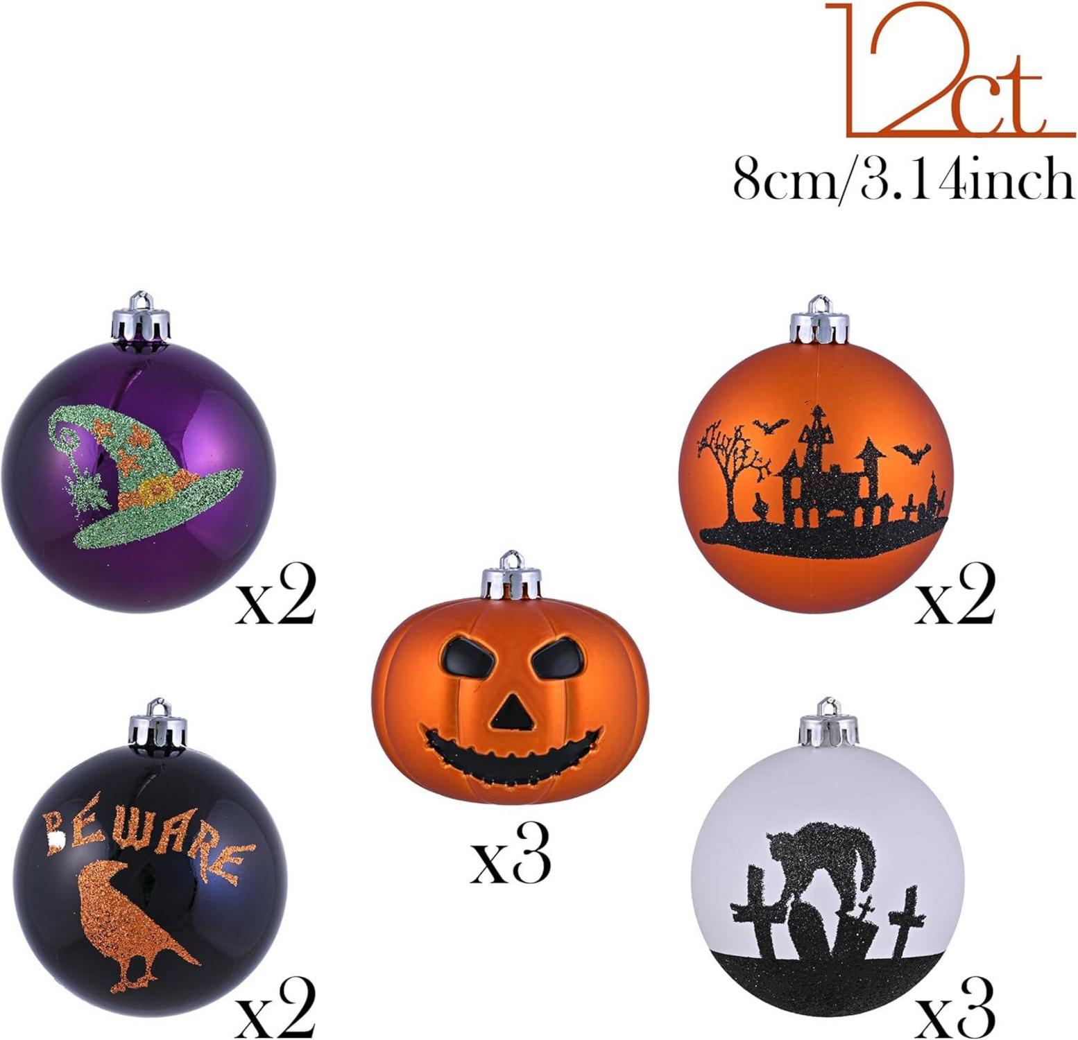 Halloween Deko 12 Stück 8cm bruchsichere Kürbis Baumkugeln Halloween Dekoration