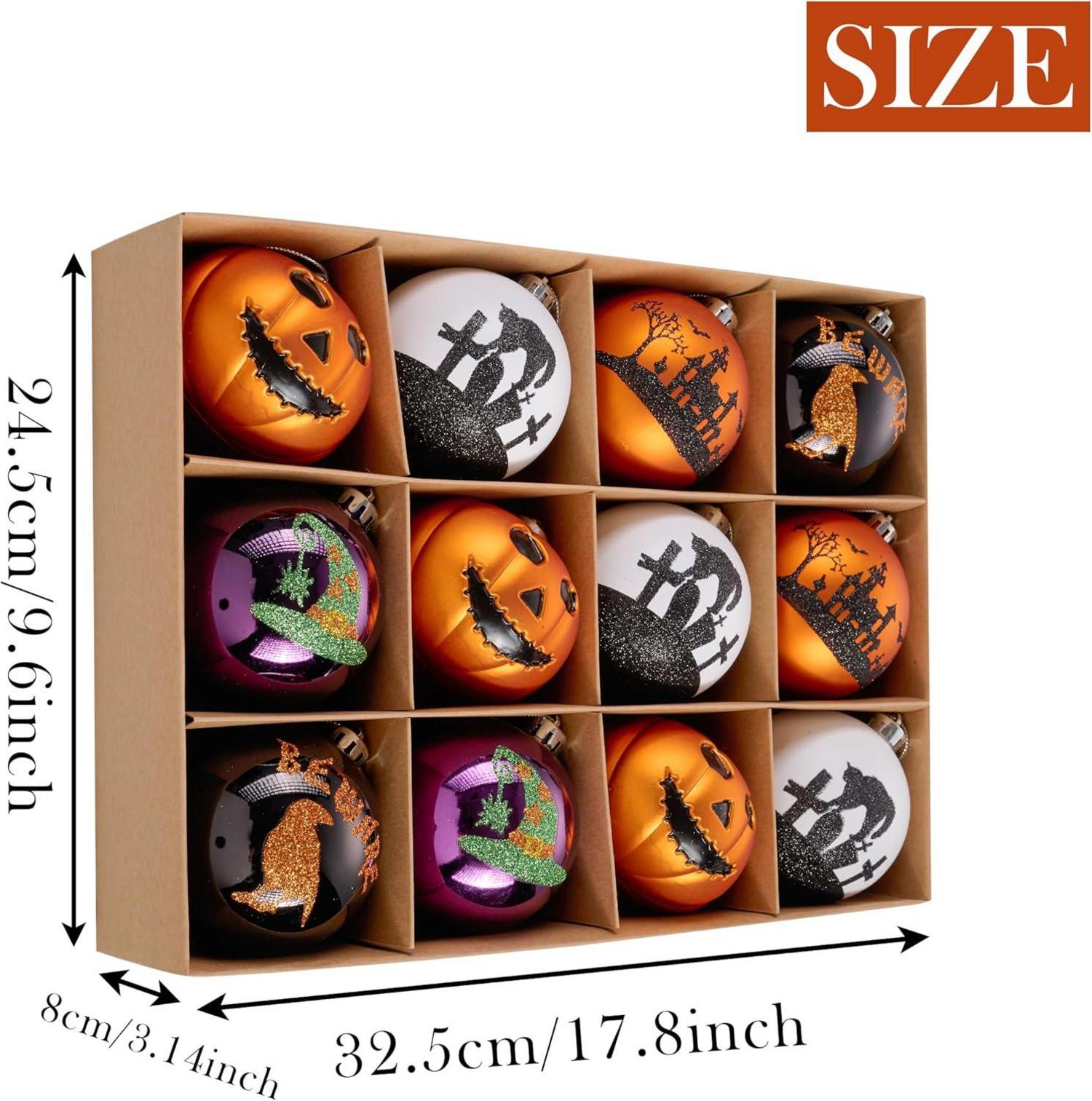 Halloween Deko 12 Stück 8cm Kugeln Kürbis bruchsicher zum Aufhängen