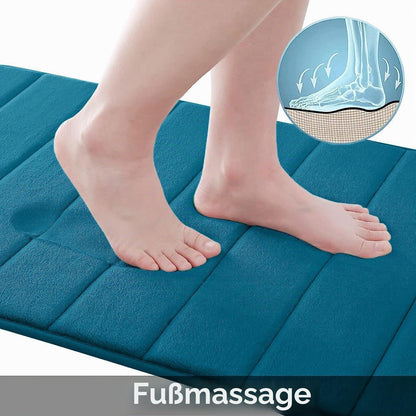 Memory Foam Badteppich blau, 61 x 120 cm – Rutschfest & Saugfähig