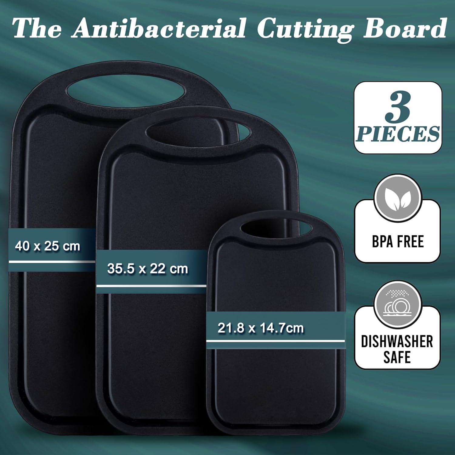 Schneidebrett Set Schwarz mit Saftrillen und rutschfeste