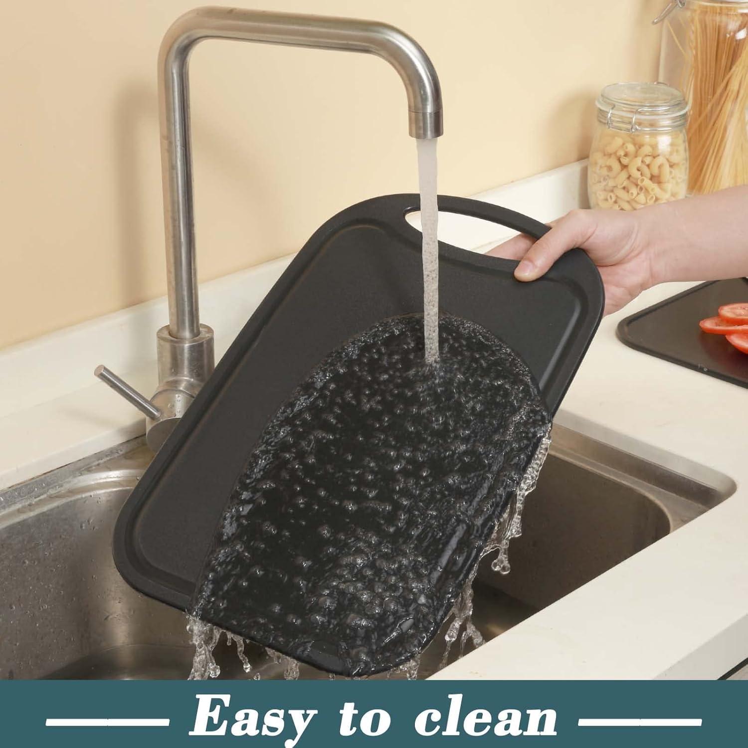 Schneidebrett Set 3-tlg. Saftrillen rutschfeste Griffe Schwarz BPA-frei