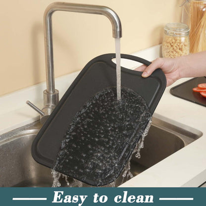 Schneidebrett Set 3-tlg. Saftrillen rutschfeste Griffe Schwarz BPA-frei