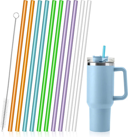 Anpro 10Pcs Wiederverwendbare Strohhalme für Stanley Tumbler 30/40 oz mit Reinigungsbürste
