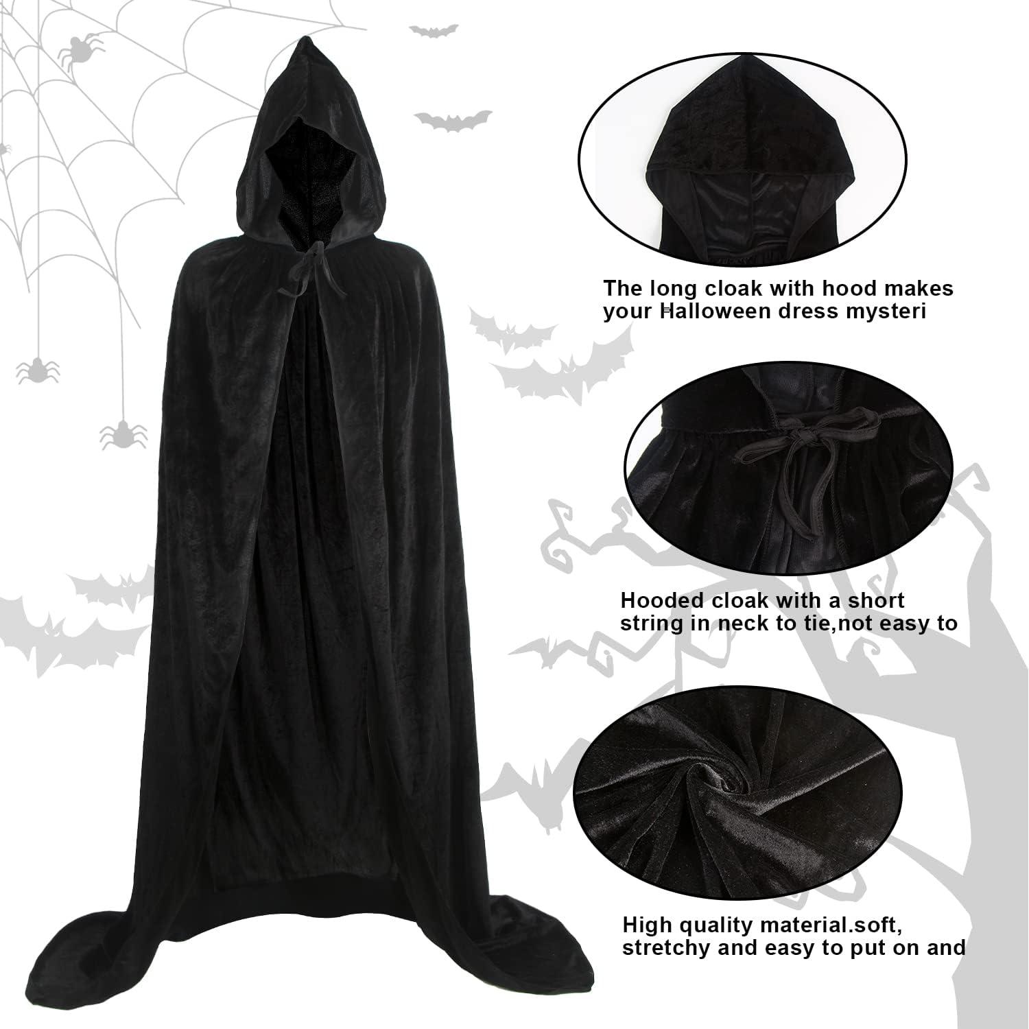 150cm Vampir Umhang Schwarz Kapuzenumhang Halloween Kostüm
