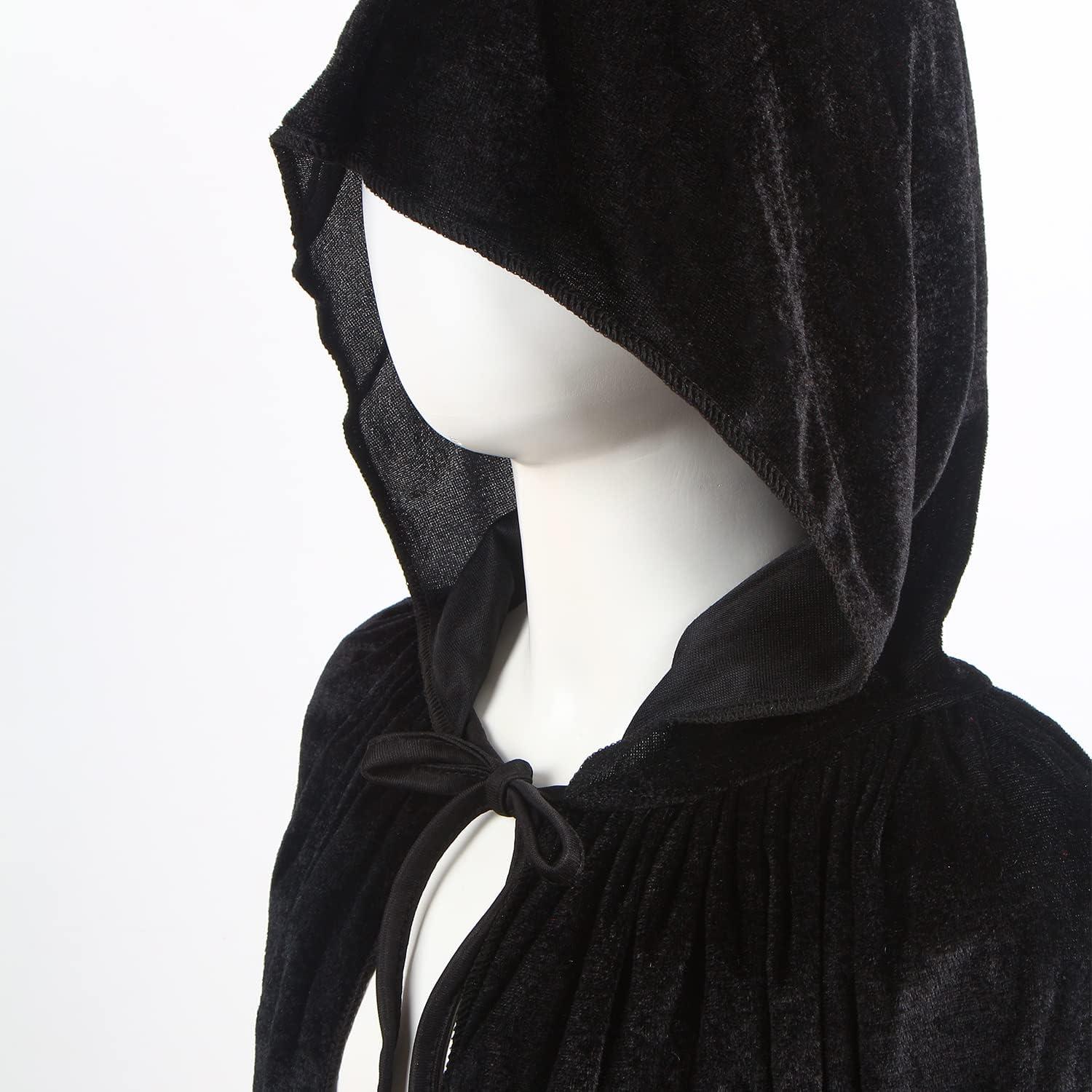 Vampir Umhang 150cm Schwarz Samt Kapuze Halloween Kostüm