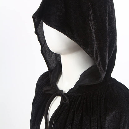 Vampir Umhang 150cm Schwarz Samt Kapuze Halloween Kostüm