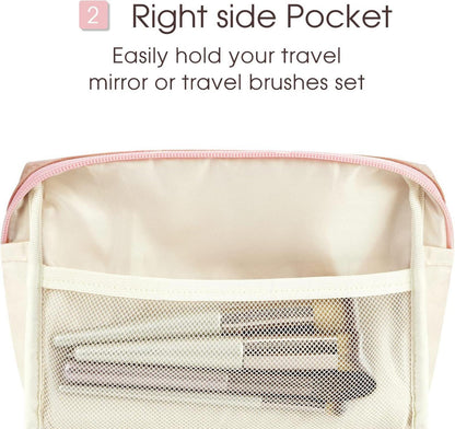 Narwey Reise Kosmetiktasche Leder Make-up-Tasche Groß Rosa