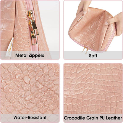 Narwey Große Reise Kosmetiktasche Leder Schminktasche Damen Make-up-Tasche