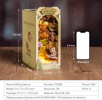 Rolife Book Nook Kit Buchstützen DIY Miniatur Haus 3D Puzzles Holz Book Nook Diorama - Weihnachten Geburtstag Geschenke
