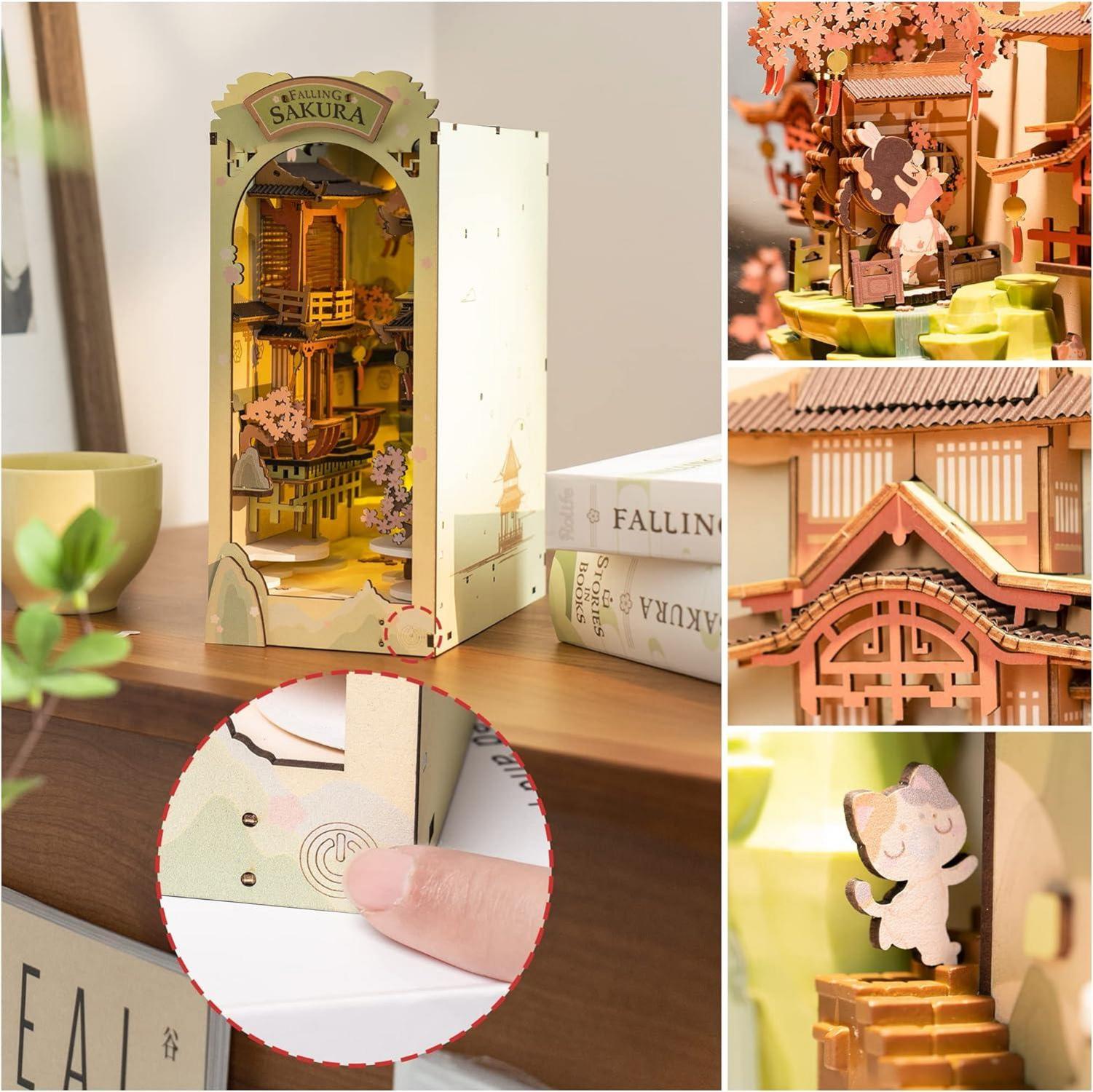 3D Buchstützen DIY Miniatur Haus Kit Sakura Kirschblüten Diorama Holz Puzzles