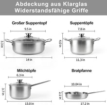 Tieplis Edelstahl Kochtopfset 7-teilig Glasdeckel Griff Herd