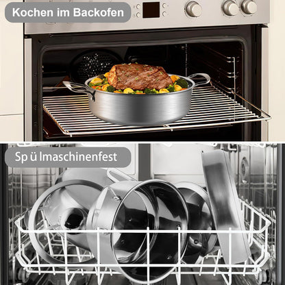 Edelstahl Kochtopfset mit Glasdeckeln und Kühlgriff, 7-teilig