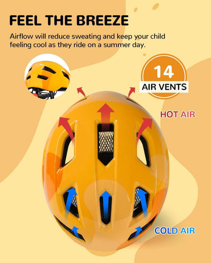 Kinder Fahrradhelm Mädchen Jungen 52-56 cm Gelb Sonnenblende