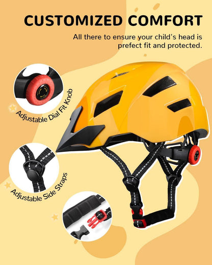 Kinder Fahrradhelm Mädchen Jungen 52-56 cm Gelb Sonnenblende