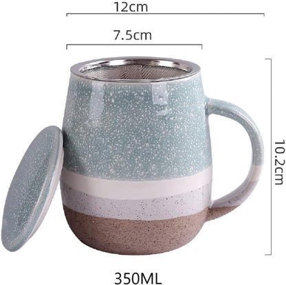 Teetasse Keramik 350ml mit Filter und Abdeckung Blau