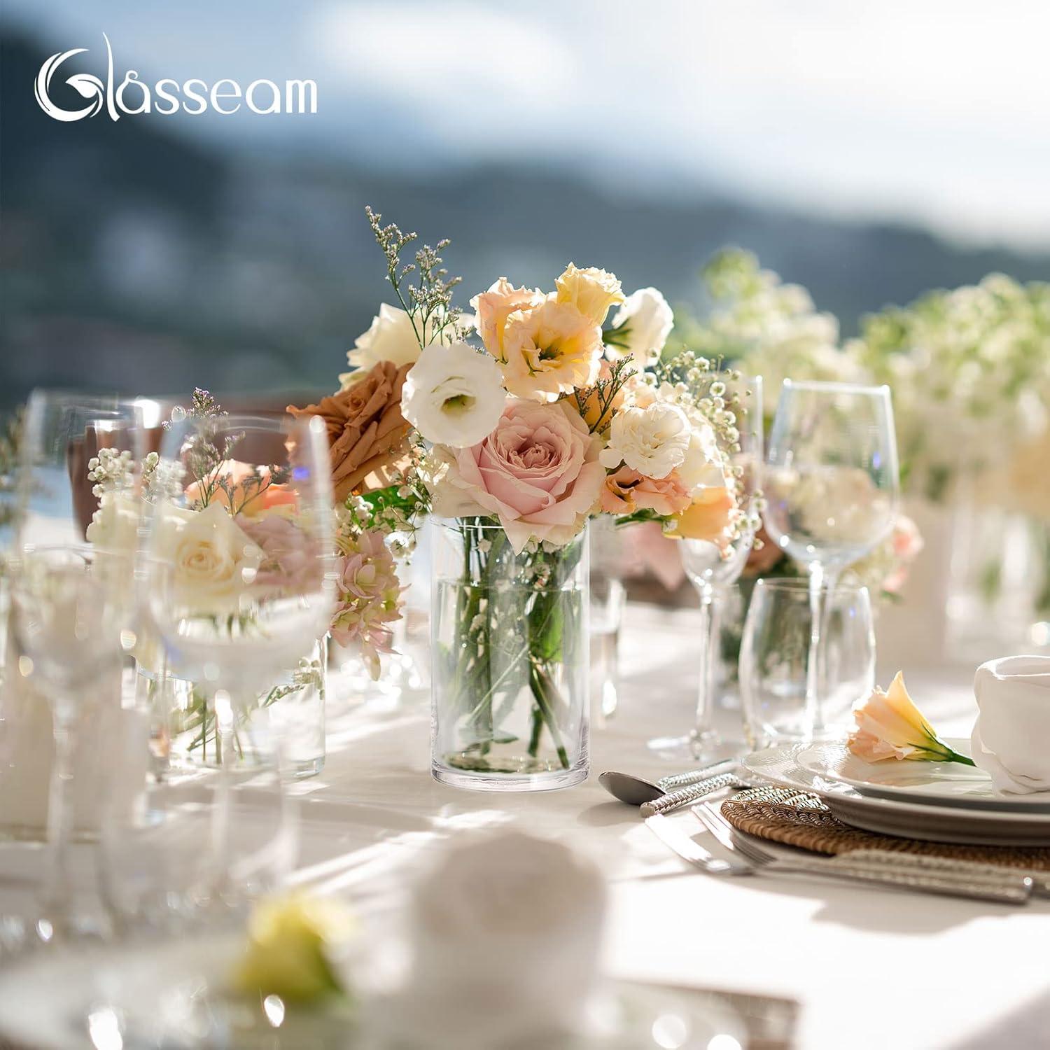 Glasseam Zylinder Glasvase 12er Set 15cm Blumenvase für Hochzeit Tischdeko