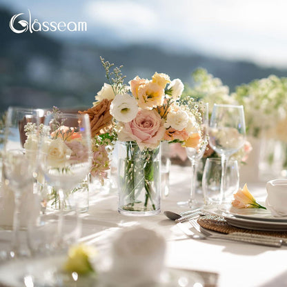 Glasseam Zylinder Glasvase 12er Set 15cm Blumenvase für Hochzeit Tischdeko
