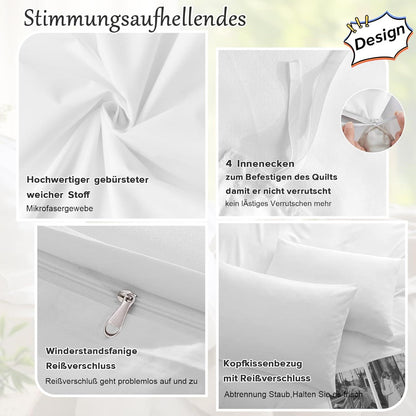 ohano Bettwäsche-Set 135x200 cm 4-teilig Weiß Mikrofaser Reißverschluss