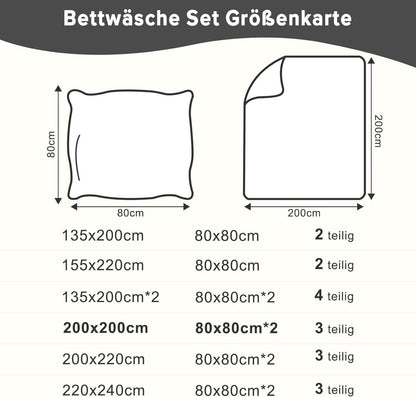 Bettwäsche 200x200 cm Schwarz Mikrofaser 3tlg. Set
