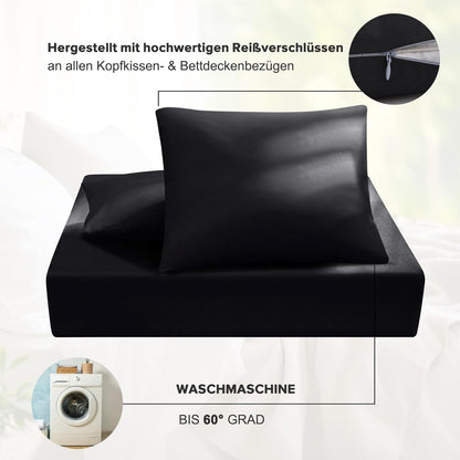Bettwäsche-Set 200x200 Mikrofaser Schwarz + 1 Kissenbezug 80x80 cm