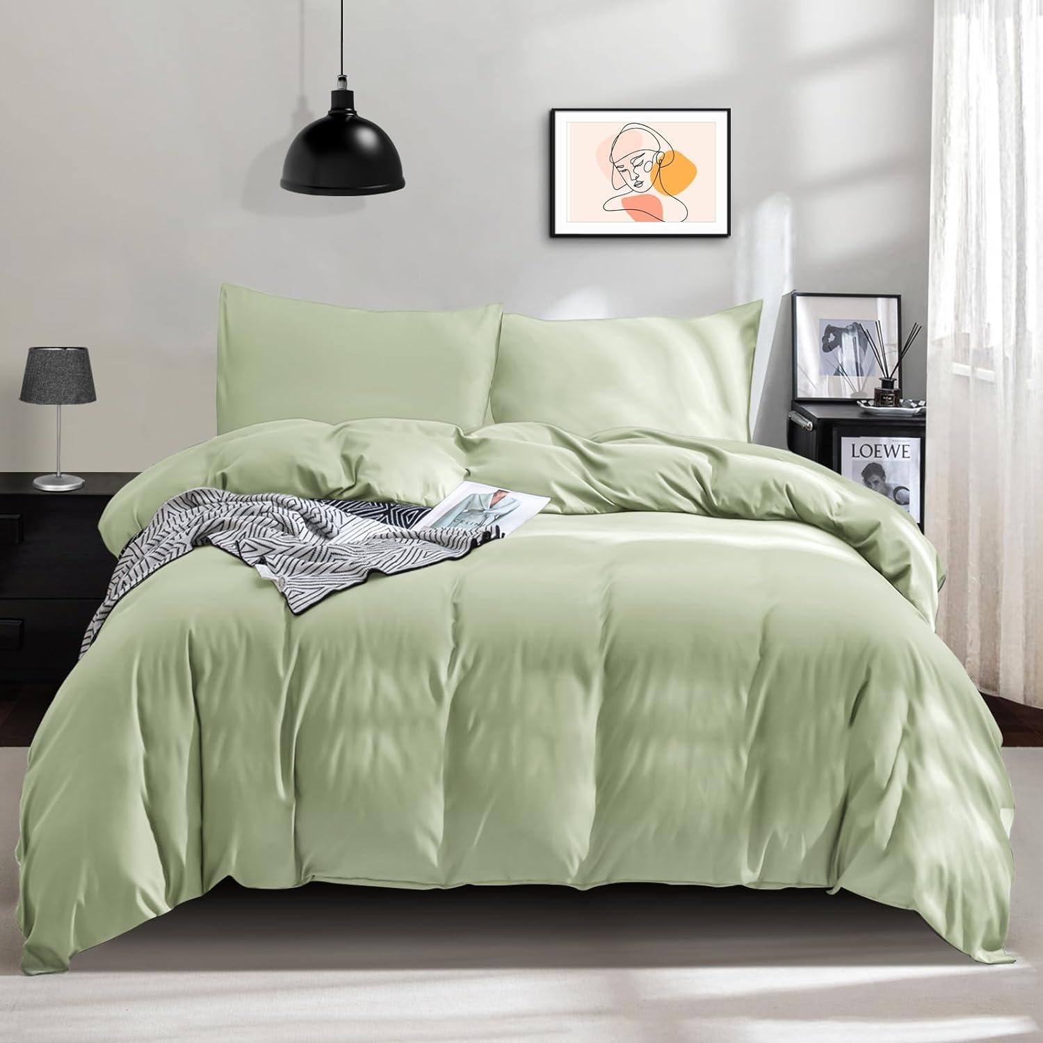 Bettwäsche-Set Mikrofaser Salbeigrün 220x240cm & 2 Kissenbezug 80x80cm