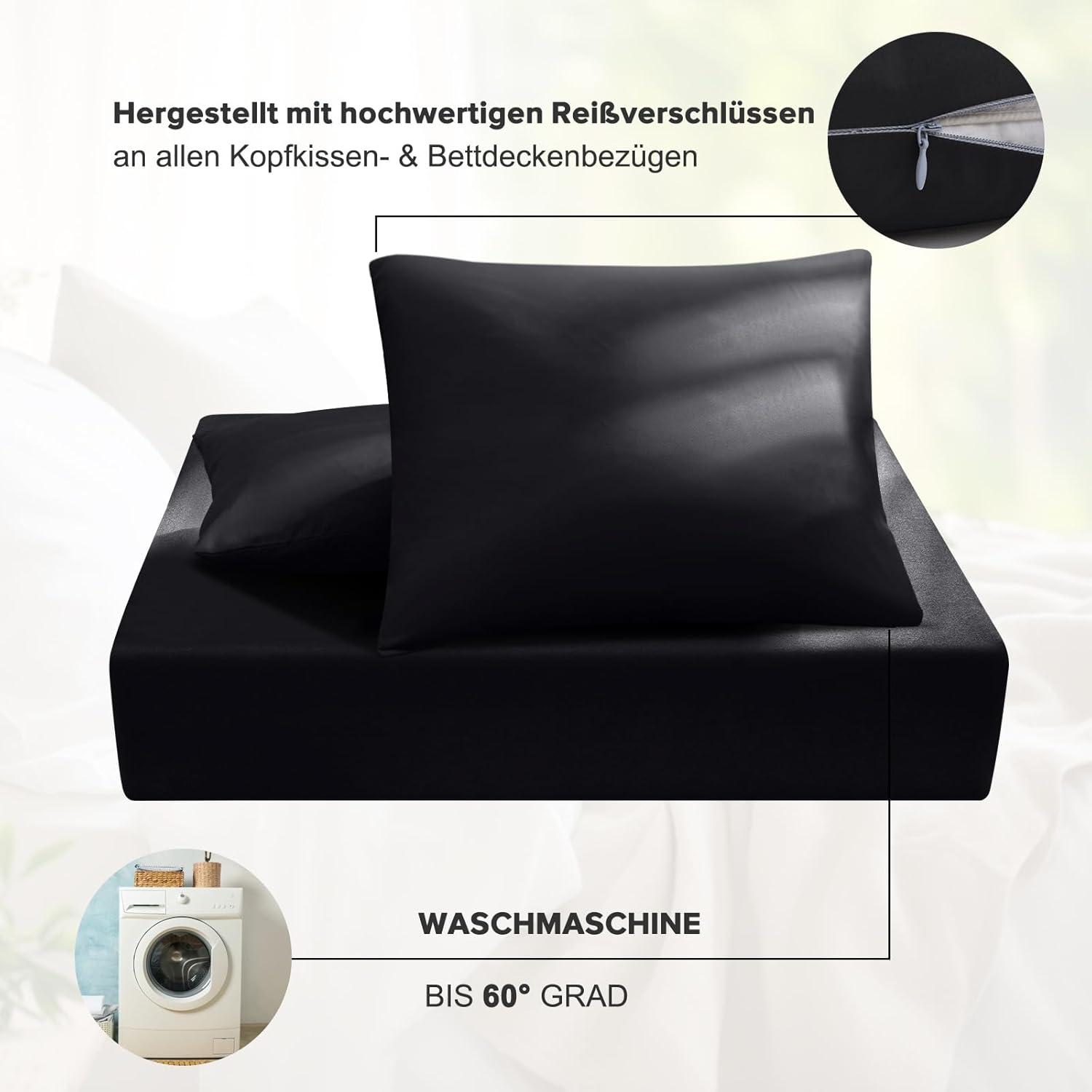 Ohano Bettwäsche 135x200 4tlg Schwarz Mikrofaser Reißverschluss