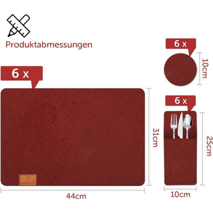Filz Tischsets 18er Set Abwaschbar Hitzebeständig Burgunderrot